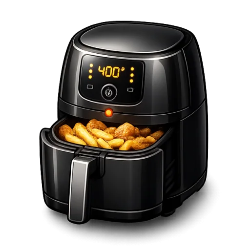 Air fryer cooking a batch of golden, crispy food