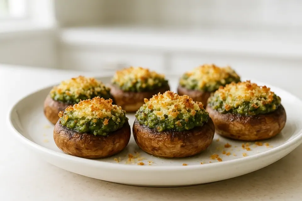 Air Fryer Pesto Stuffed Mushrooms