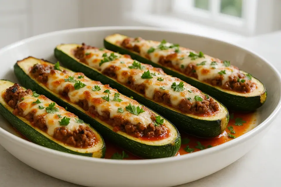 Air Fryer Crispy Beef Zucchini Boats