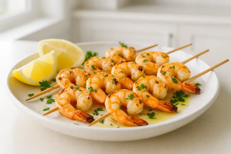 Air Fryer Lemon Herb Shrimp Skewers