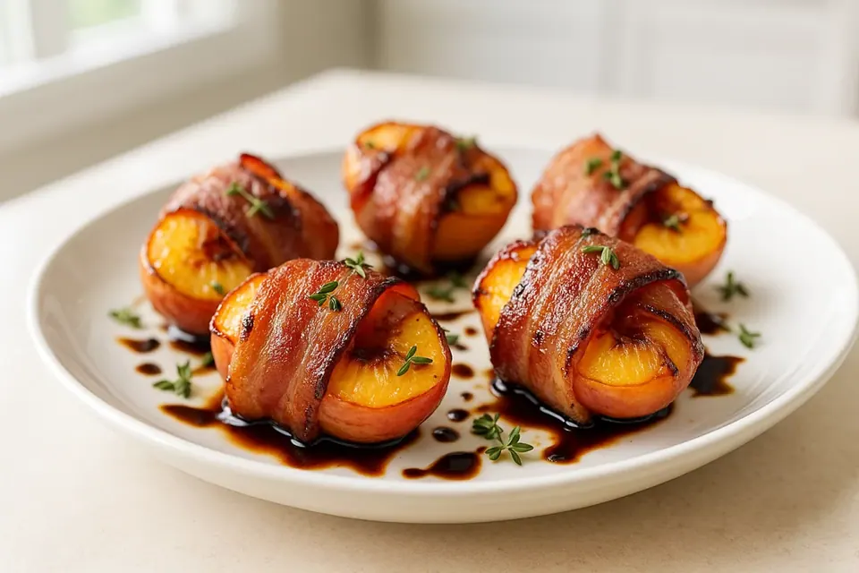 Air Fryer Bacon Wrapped Peaches